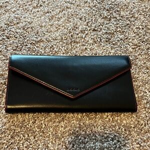 LODIS black leather wallet approx 7.5”x 4” Red $220 Euc Must C!